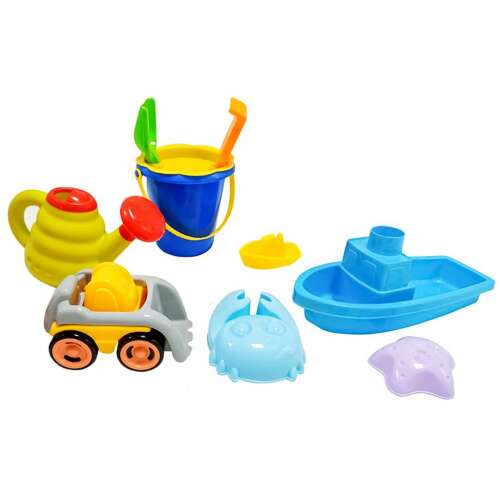 Set igračaka za pijesak od 9 dijelova s kantom, kanticom za zalijevanje, brodom, automobilom i kalupima