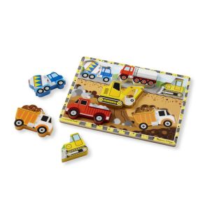 Puzzle din lemn Melissa & Doug, piese de puzzle din lemn cu vehicule de construcții - Melissa & Doug Jocuri de dezvoltare pentru copii mici