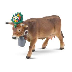 Bullyland 62615 Alpesi tehén, Darina, brown cow toy figure with flower crown and bell - Bullyland