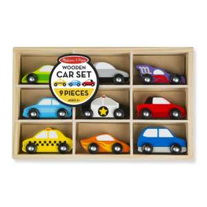 Melissa & Doug Wooden Car Set, 9 Pieces,  Set of 9 colorful wooden toy cars in a wooden box - Melissa & Doug
