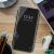 Samsung Galaxy S23 Black Clear View Flip Case on desk showing time