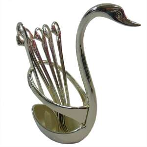 Ezüstözött kanál szett hattyú formájú tartóval - Kanál