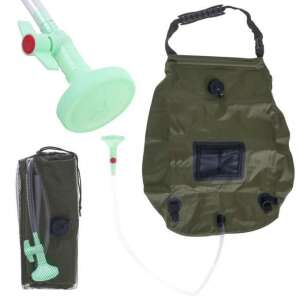 KX4993 duș de camping solar cu termometru, 20L, verde, cap de duș, furtun, geantă - Gradinarit