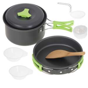 KX4989 camping cookware set, XL, black, with pot, pan, bowls, dipper, spatula, and lid - Cookware & bakeware