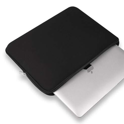 Black neoprene laptop sleeve for 15.6 inch laptops, with zipper closure
