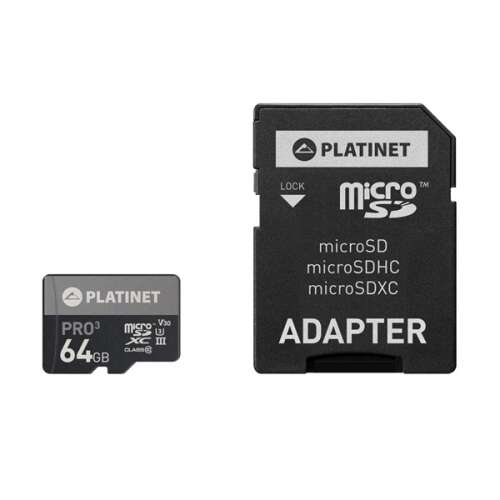 Platinet 64GB MicroSDXC UHS-III Speicherkarte mit SD-Adapter