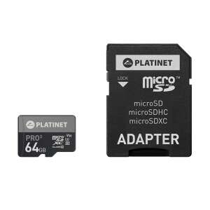 Card de memorie Platinet 64GB MicroSDXC UHS-III cu adaptor SD - Articole foto, video și optică