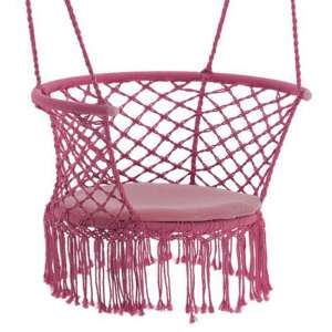 (R) Okrúhle závesné hojdacie kreslo pre dom alebo záhradu, so strapcami, 150 kg, s vankúšom, ružové 63778088 - Hojdacie kreslá