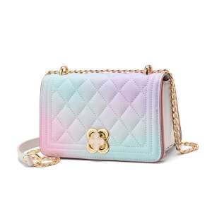 Dollcini Damen Crossbody Bag, gesteppte Ketten-Tasche, Pastell-Regenbogenfarben - Handtaschen
