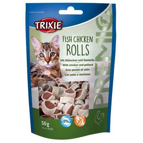 Trixie Premio Fish Chicken Rolls macska jutalomfalatok, 50g, csirkével és tőkehallal, cukormentes