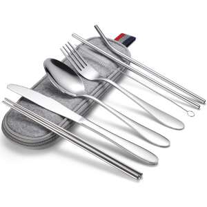 Stainless steel cutlery set with case, TRENDY'S, 8 pieces, travel cutlery, reusable cutlery, eco-friendly cutlery - Cutlery Set