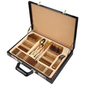 TRENDY'S 48-piece gold stainless steel cutlery set in a black case - Cutlery Set