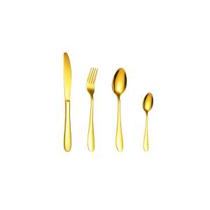 TRENDY'S 4 piece gold stainless steel cutlery set, knife, fork, spoon, teaspoon - Cutlery