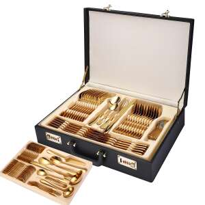 TRENDY'S 84 piece gold stainless steel cutlery set in a black case - Cutlery Set