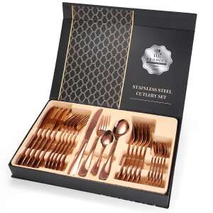 TRENDY'S 24-piece stainless steel cutlery set in rose gold, luxury edition, in a black box - Cutlery Set