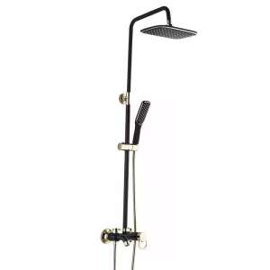 Black and gold shower set with overhead shower head and handheld shower head - Shower set