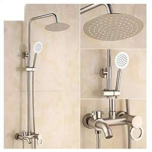 TRENDYS shower column, 3 functions, satin stainless steel, shower head, hand shower, shower arm, shower mixer, collage - Shower set