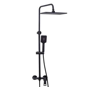 TRENDY S three-function shower system, matte black, with overhead shower head, handheld shower head, and adjustable height - Shower set