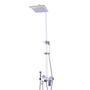 TRENDYS white chrome shower column with 4 functions, including a hand shower, overhead shower, and bidet function - Shower set