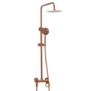 Rose gold shower column with overhead shower, hand shower, and adjustable height - Shower set