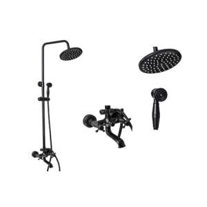 TRENDY S black shower column with three functions, overhead shower, handheld shower, and bathtub spout - Shower set