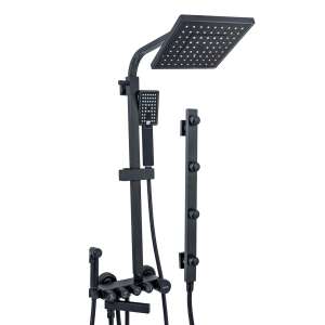 TRENDY S black matte shower column with 5 functions, including a built-in bidet, shower head, handheld shower, and hydromassage jets - Shower set