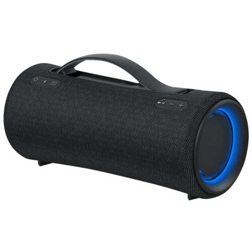 Sony SRS-XG300 portable wireless speaker in black, side view with handle