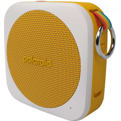 Widok pod kątem żółtego przenośnego głośnika Bluetooth Polaroid P1