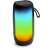 JBL Pulse 5 Bluetooth-Lautsprecher, Seitenansicht, zeigt die farbenfrohe Lichtshow und den Riemen