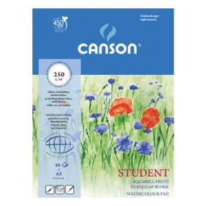 Canson Student A5 akvarell blokk, 250g, 10 lap, finoman texturált, ragasztott - Canson