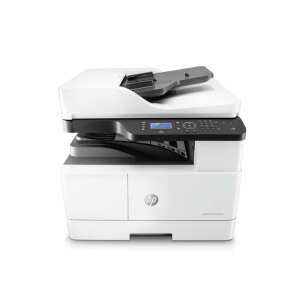 Imprimantă laser HP LaserJet M443nda, vedere din față, albă, neagră - Papetărie