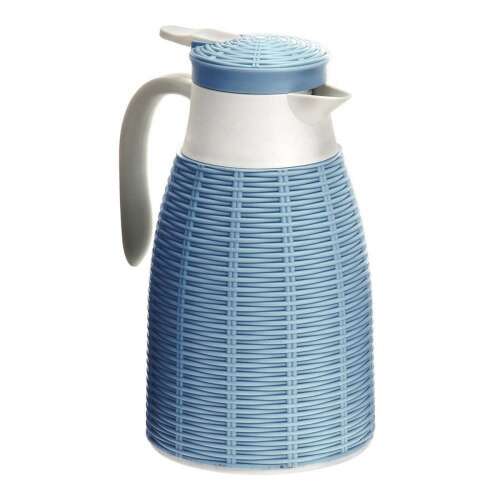 Blue and white 1 liter Classic thermos with rattan design, keeps drinks hot for up to 6 hours