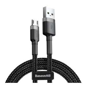 Baseus CAFULE USB - microUSB adatkábel, 2.4A gyorstöltés, 50cm, törésgátló, szürke/fekete - Baseus