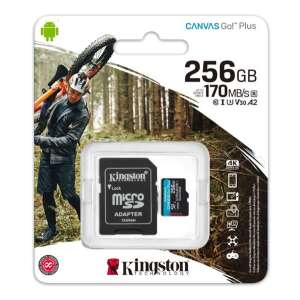 KINGSTON MEMÓRIAKÁRTYA TransFlash 256GB (microSDXC Canvas Go Plus - Class 10, V30, UHS-1, U3) + SD adapter 63860012 
