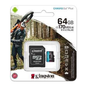KINGSTON MEMÓRIAKÁRTYA TransFlash 64GB (microSDXC Canvas Go Plus - Class 10, V30, UHS-1, U3) + SD adapter 63860014 