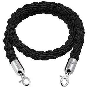 Fekete csavart kordonkötél, 160cm, króm karabínerrel - Jelölés & Figyelmeztetés