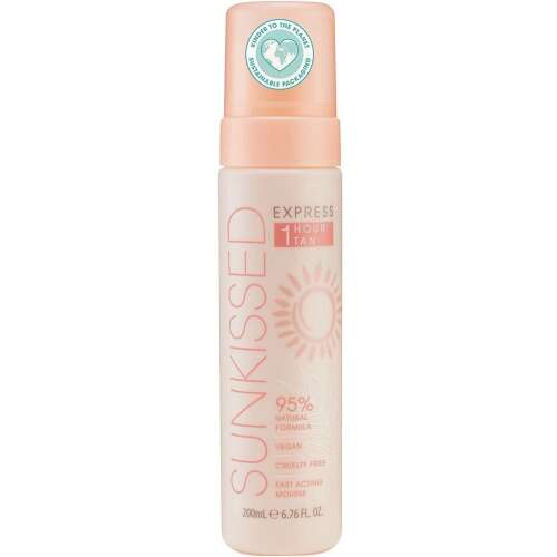 Sunkissed Express 1 órás önbarnító hab, 200 ml, 95% természetes összetevő, kegyetlenség mentes, gyorsan ható, vegán barát - Barnító krém és olaj
