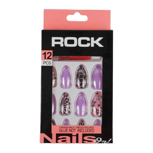 ROCK Műköröm - Lila Csillagos és Pókhálós Minták - 12 db
