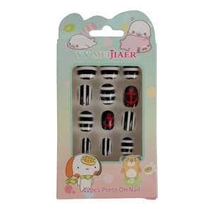12pcs Press On Nail, black and white striped fake nails with anchor design, kids nail art, Popeye the Sailor - Vanity Table, Makeup Set, Fragrance