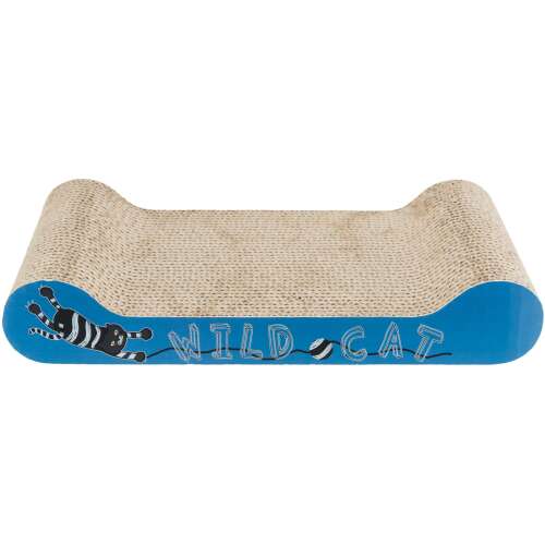 Trixie Wild Cat Drapak dla kotów, niebieska i beżowa powierzchnia do drapania z kartonu z wzorem kota, 41 x 24 x 7 cm