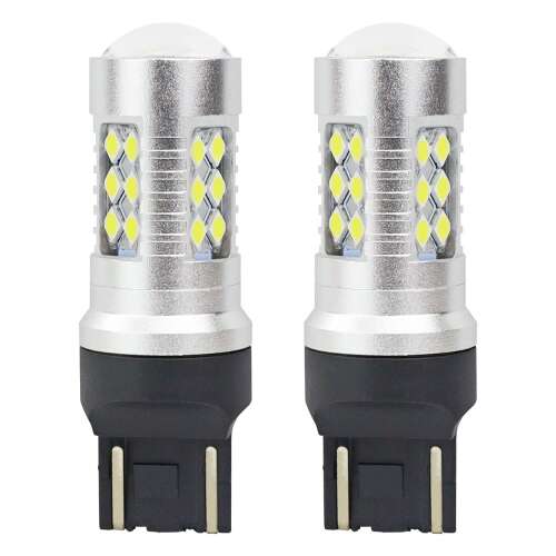 2 db 24 SMD 3030 12/24V Fehér LED Izzó Autók Helyzetjelző és Féklámpa, T20 Canbus, P21/5W, 7443