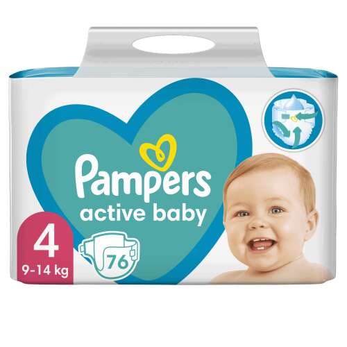 Pampers Active Baby Пелени Размер 4 Гигантски пакет, 76 броя, за бебета от 9-14 кг