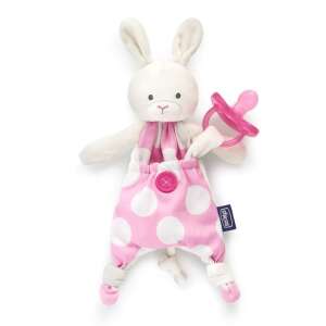 Chicco Pocket Friend bunny security blanket with pacifier holder, pink and white polka dot design - Security Blanket