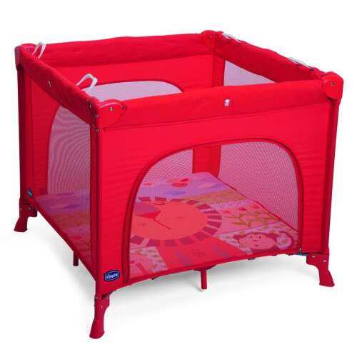 Chicco Open Box Playpen, rotes Laufstall mit Netzseiten und einer bunten Spielmatte, geeignet für Babys und Kleinkinder