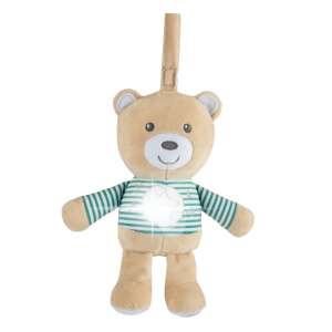 Chicco Lullaby Stardust Bear musikalisches Plüschtier mit Nachtlicht, beiger Bär mit grün-weißen Streifen, spielt klassische Musik - Babys & Toddler