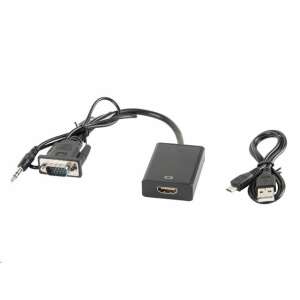 Adaptér Lanberg VGA na HDMI s audio káblom, AD-0021-BK, čierny - VGA redukcie
