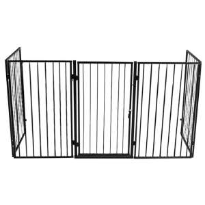 Kaminofengitter, 5-teiliger Kaminofenzaun mit Sicherheitstor, 304×74,5 cm, schwarz 103052517