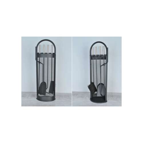 Kaminer PK008 5-in-1 Fireplace Tool Set with Stand, Black, front and back view