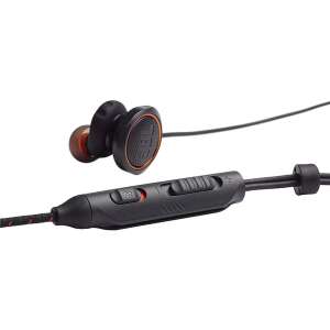 Close-up of JBL Quantum 50 in-ear gaming headphones with volume control - Headphone and Bluetooth Speaker