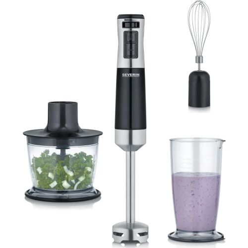 Severin SM3772 3-in-1 hand blender set with chopper, whisk, and beaker